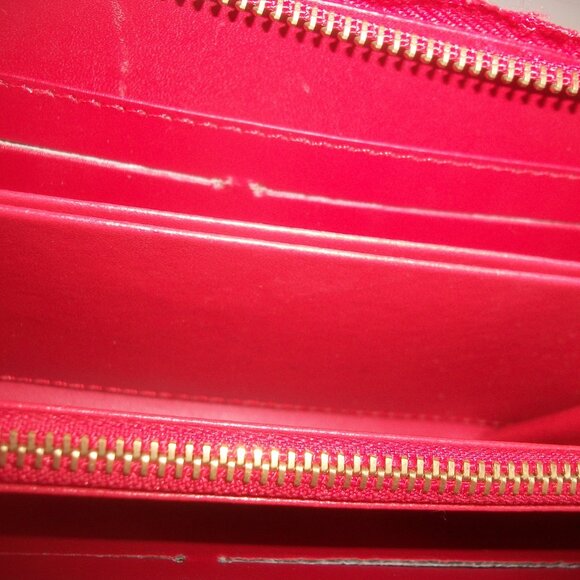 Monogrammed Red Vinyl Zip-Around CLutchWallet in Style of B=Vernis Wallet NOT LV - Picture 7 of 12